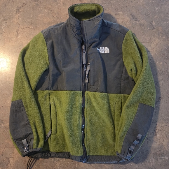 The North Face Denali Jacket Kid Boys L Green Gray Full Zip Mock Fleece Outdoor - Picture 1 of 3